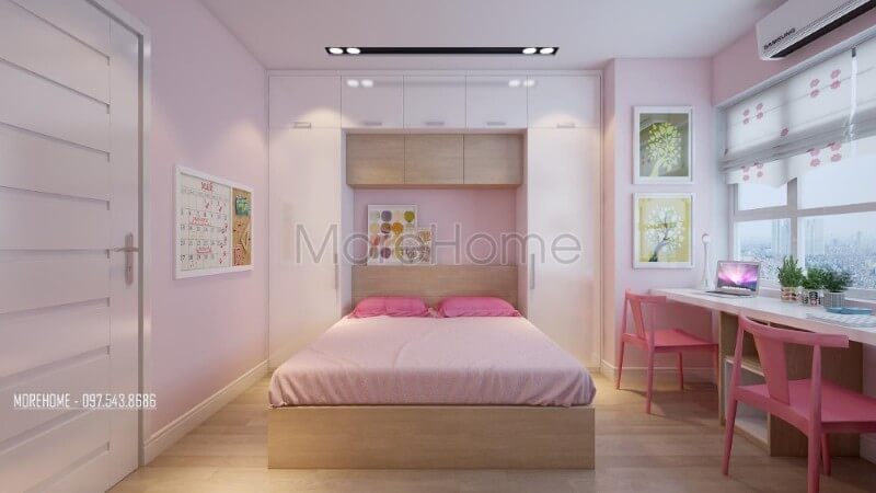 Lựa chọn mẫu giường ngủ chung cư gỗ công nghiệp nhẹ nhàng mà không kém phần hiện đại ở không gian phòng ngủ của con